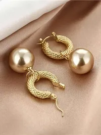 Golden Drop Pearl Korean Earrings Pair-thumb4