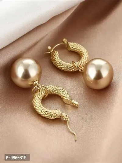 Golden Drop Pearl Korean Earrings Pair-thumb5