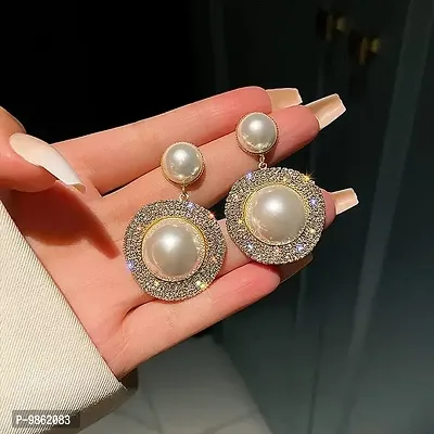 White Pearl Dual rhinestone Korean Earrings Pair