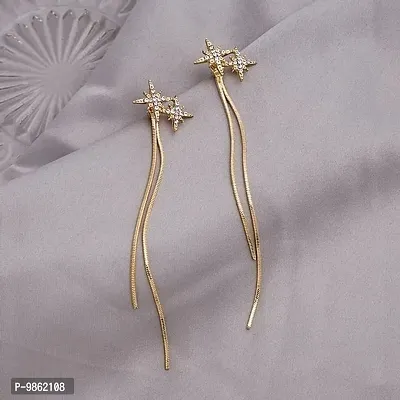 Star Shaped Rhinestone Tassel Korean Earrings Pair-thumb0