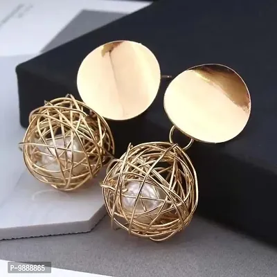 Web Net Pearl Cute Golden Korean earrings Pair