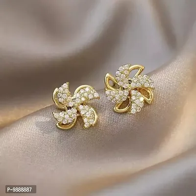 Rotating Four Clover Flower High Fashions Korean Earrings Stud Pair