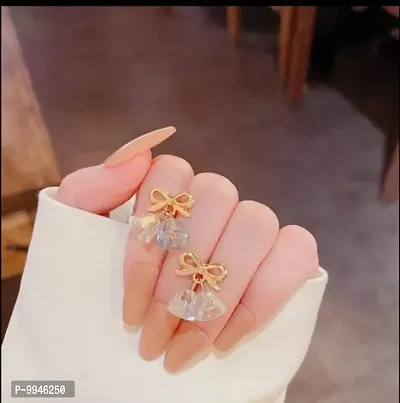 Christmas Bell Crystal Golden Ribbon Korean Earrings Pair