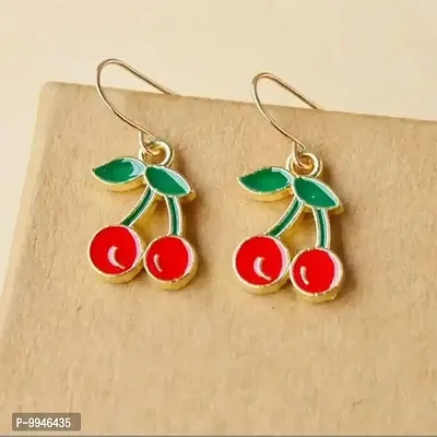 Cheery Red Golden Korean Cute Earrings Pair