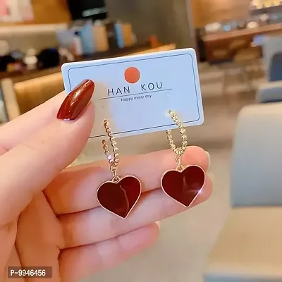 Heart Shaped Red Golden High Fashion Korean Earrings Pair