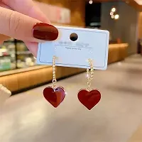 Heart Shaped Red Golden High Fashion Korean Earrings Pair-thumb1