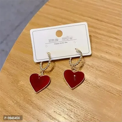 Heart Shaped Red Golden High Fashion Korean Earrings Pair-thumb3