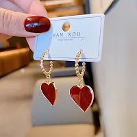 Heart Shaped Red Golden High Fashion Korean Earrings Pair-thumb4