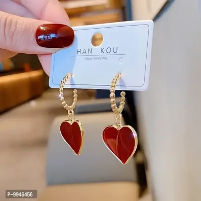 Heart Shaped Red Golden High Fashion Korean Earrings Pair-thumb5