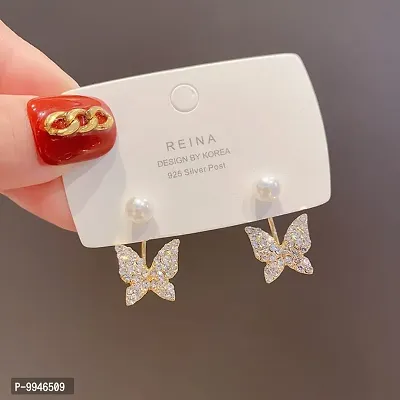 Rhinestone Butterfly Pearl High Fashion Korean Earrings Pair