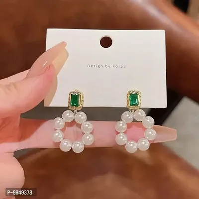 Green Emerald Pearl Cute Korean Earrings Pair