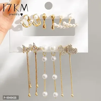 Rhinestone Pearl Drop Korean Earrings Set of 6