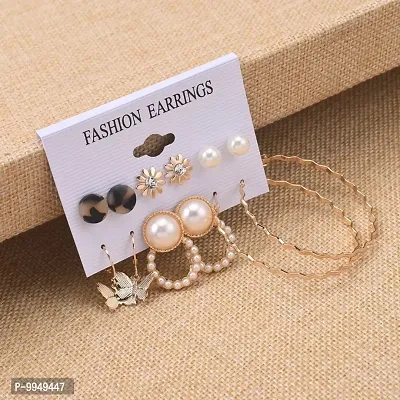 Butterfly Golden Hoop Cute Pearl Acrylic Korean Earrings Pair of 6