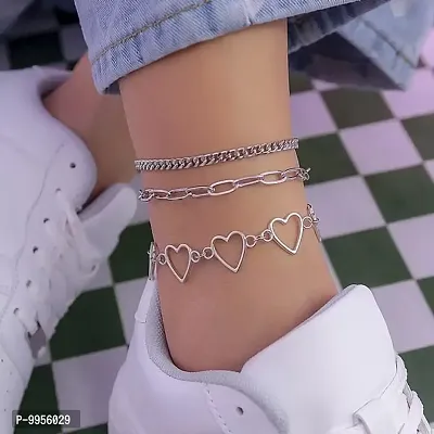 3 Layered Heart Link Multilayered Korean Anklet-thumb0