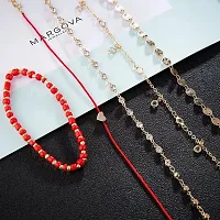 5 Layered Red Rope Boho Heart Drop Beads Multilayered Beach Korean Anklet-thumb4