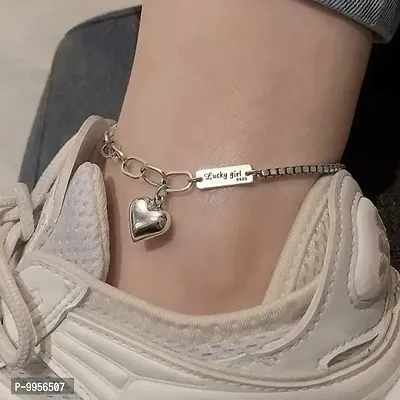 Minimal Lucky Girl Silver Anklet-thumb0