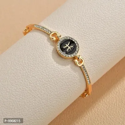 Black Enamel Circle Rhinestone Golden Zodiac Sign Korean Bracelet
