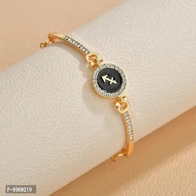 Black Enamel Circle Rhinestone Golden Zodiac Sign Korean Bracelet