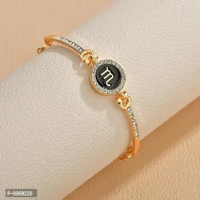 Black Enamel Circle Rhinestone Golden Zodiac Sign Korean Bracelet-thumb0