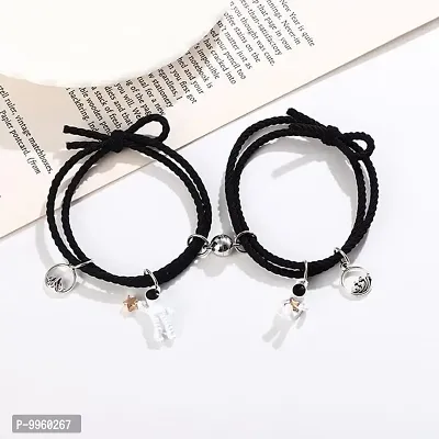 Couple Sister Best Friend Magnetic Astronaut Black Rope Magnetic Korean Bracelet set of 2-thumb3