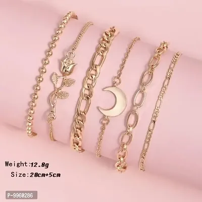 6 layered Moon Rose Link Chain Multilayered Korean Bracelet-thumb3