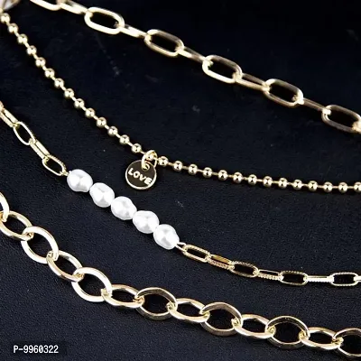 4 Layered Coin Pearl Link Chain Multilayered Korean Bracelet-thumb4