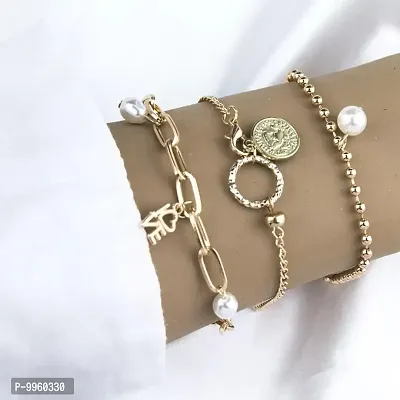 3 layered Pearl Coin LOVE Letter Multilayered Bracelet