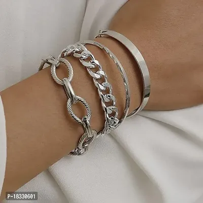 Fashions Silver Link High Fashion Multilayered Korean Bracelet-thumb0