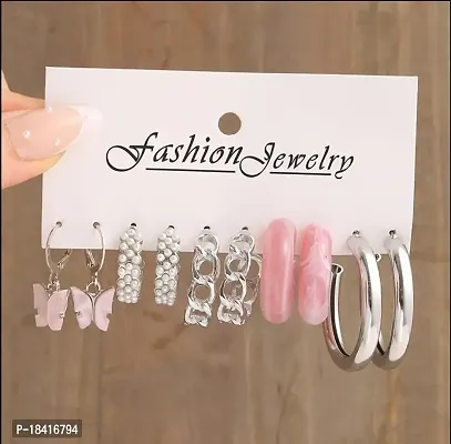 Fashions Pink Silver Butterfly Hoop Korean earrings Pair of 5-thumb0
