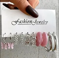 Fashions Pink Silver Butterfly Hoop Korean earrings Pair of 5-thumb1