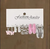 Fashions Pink Silver Butterfly Hoop Korean earrings Pair of 5-thumb2