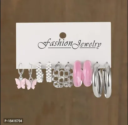 Fashions Pink Silver Butterfly Hoop Korean earrings Pair of 5-thumb3