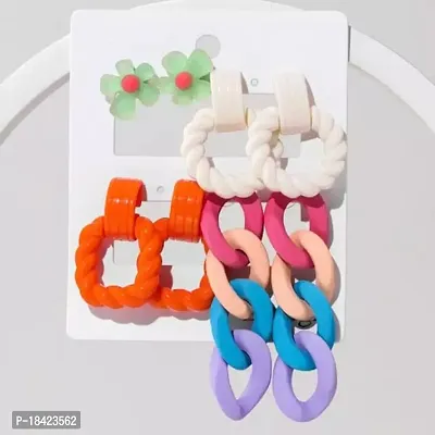 Fashions Multicolor Cute Plastic Link Funky Korean Earrings Pair of 4