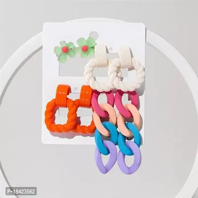 Fashions Multicolor Cute Plastic Link Funky Korean Earrings Pair of 4-thumb3