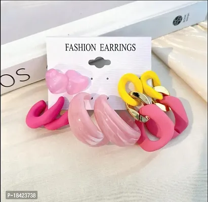 Fashions Multicolor Plastic Cute Pink Korean Earrings Pair of 4