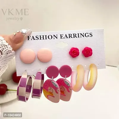 Fashions Multicolor Rainbow Plastic Cute Korean Earrings Pair of 5-thumb2