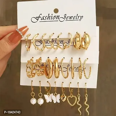 Fashions Golden Pearl Snake Hoop Cute Korean Earrings Pair of 12
