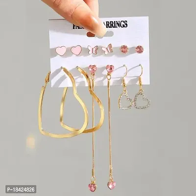 Fashions Heart Golden Pink Crystal High Fashion Korean earrings Pair of 6-thumb3