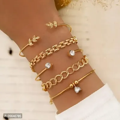 Yu Fashions Golden Leaf Link Chain Golden Korean Bracelet-thumb0