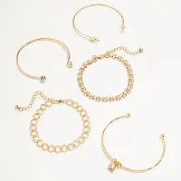 Yu Fashions Golden Leaf Link Chain Golden Korean Bracelet-thumb1