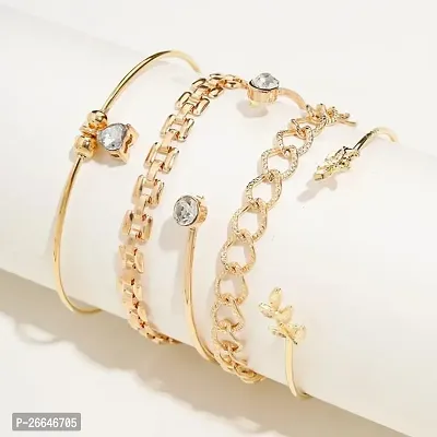 Yu Fashions Golden Leaf Link Chain Golden Korean Bracelet-thumb3