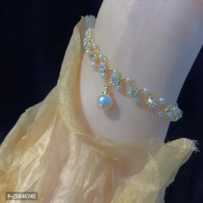 YU Fashions Crystal Hollow  Luxury Pearl Charm Bracelets for Woman
