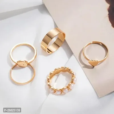 Yu Fashions Pearl High Fashion Korean Ring Set of 5-thumb4