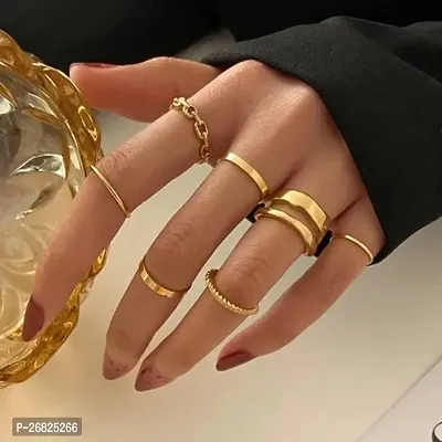 Yu Fashions Elegant  Crescent golden elegant Rings set of 7  -thumb0