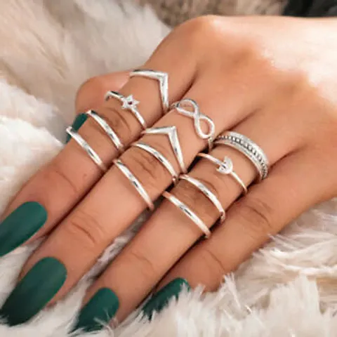 Yu Fashions Infinity Bohemian Silver Ring Set of 12