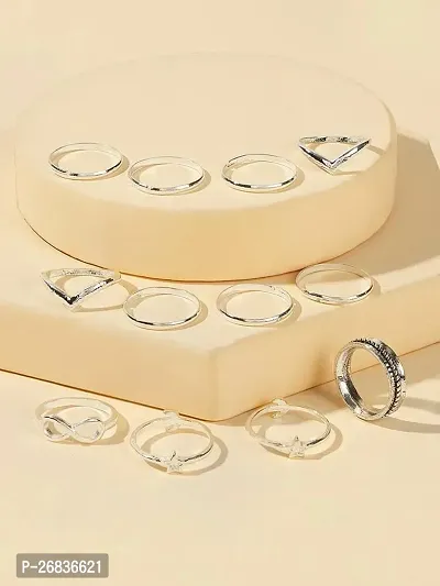 Yu Fashions Infinity Bohemian Silver Ring Set of 12-thumb2