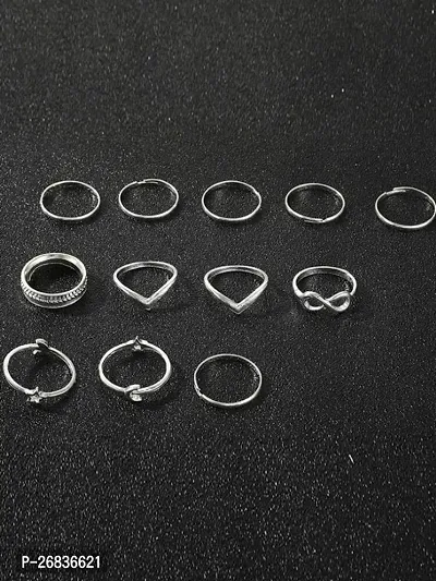 Yu Fashions Infinity Bohemian Silver Ring Set of 12-thumb5