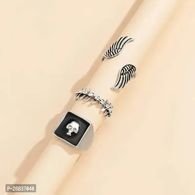 Yu Fashions Black Wing High Fashion Silver Korean Ring Set of 3-thumb2