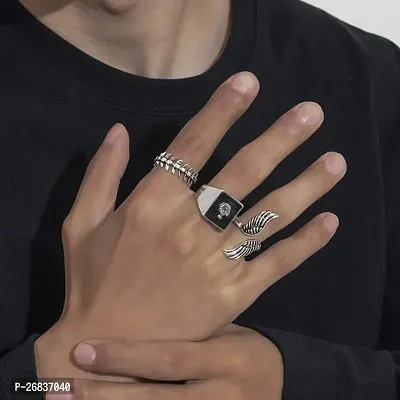 Yu Fashions Black Wing High Fashion Silver Korean Ring Set of 3-thumb5