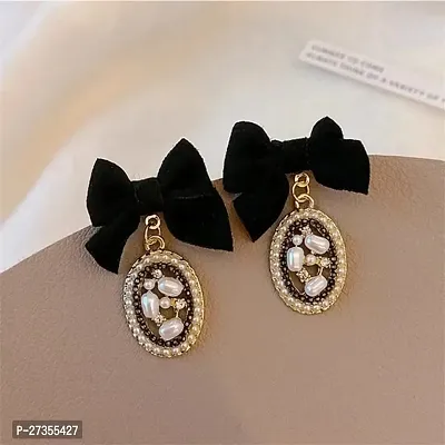Black Velvet Bow Knot Vintage High Fashion Korean earrings pair-thumb0